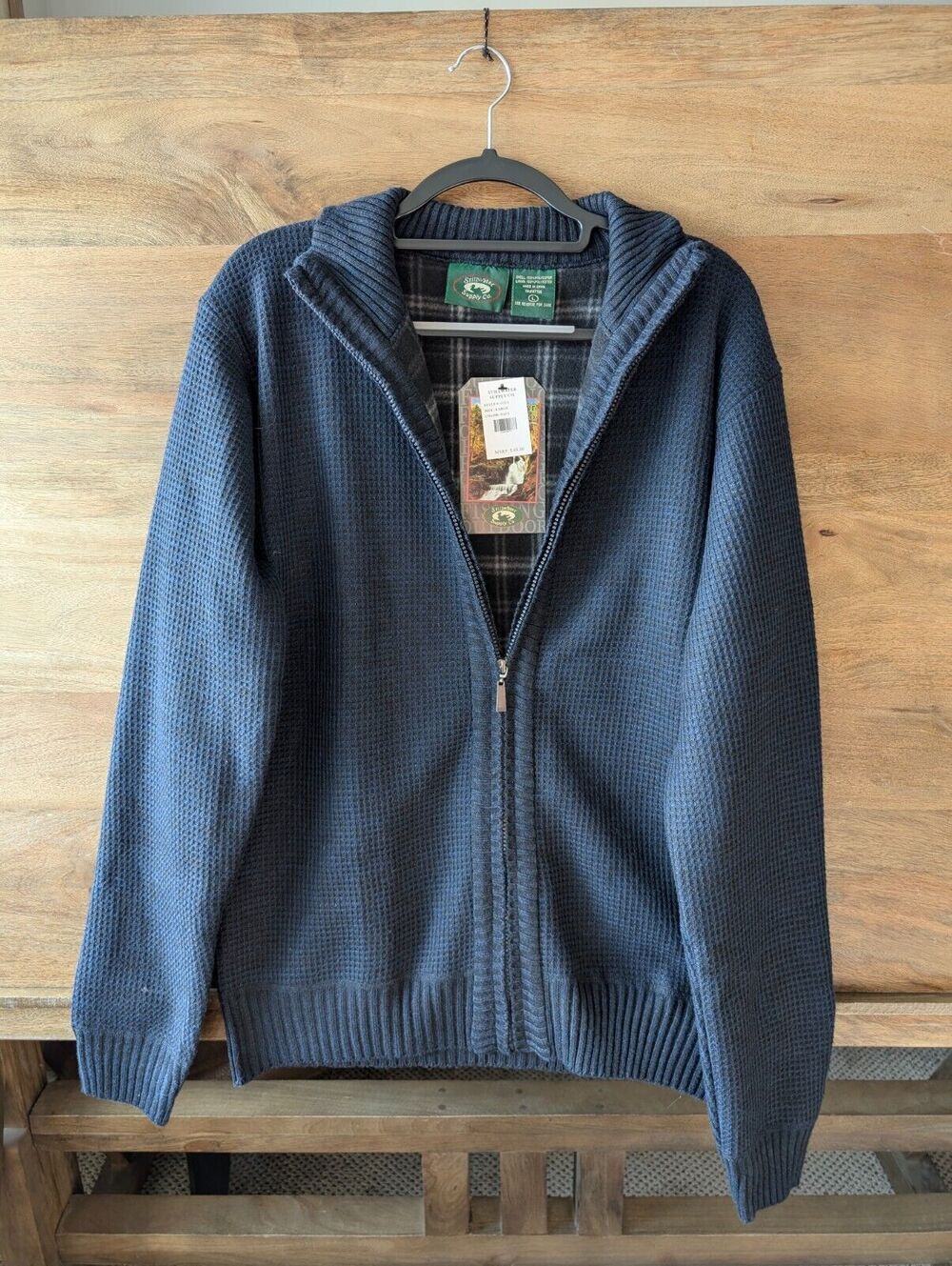 Stillwater Supply Co Cardigan Sweater Mens Large Navy Waffle Knit Full Zipper